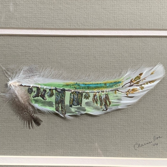 Framed Elaine Doe “Duck Hunter’s Clothesline” – Original Feather Painting - Picture 1 of 6